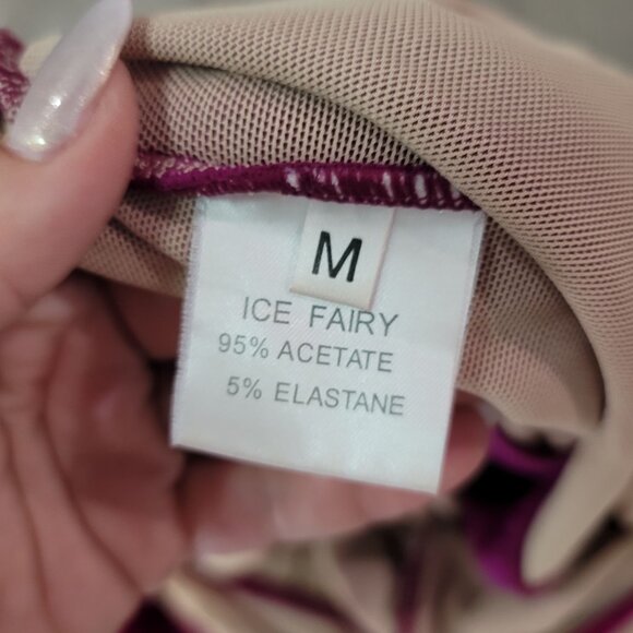 Ice Fairy Women's Figure Skating Dress M Velvet Mesh Red Beige Rhinestone Accent - Picture 4 of 11